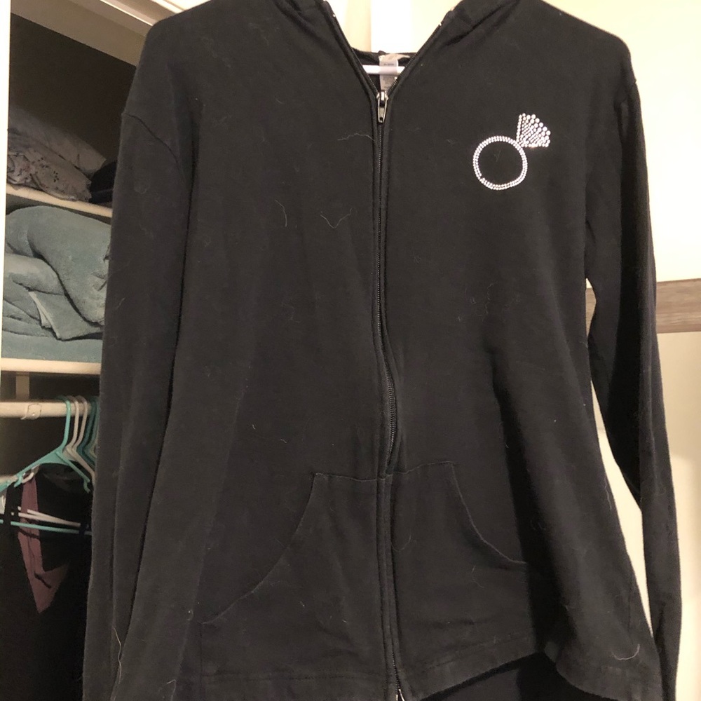 Black rhinestone bride zip up hoodie